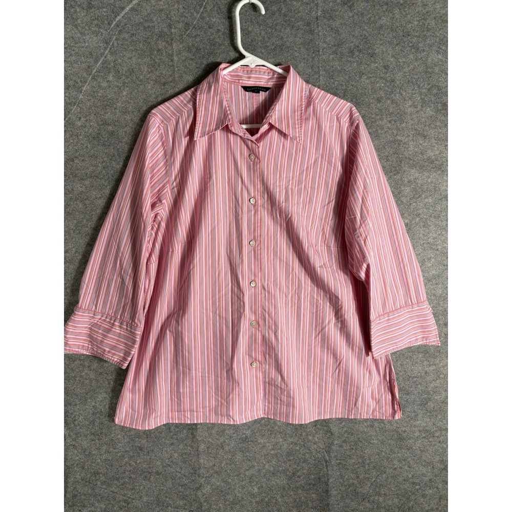 Lands End‎ Pastel Stripe Button Up Collared Shirt Womens 1X 16W-18W